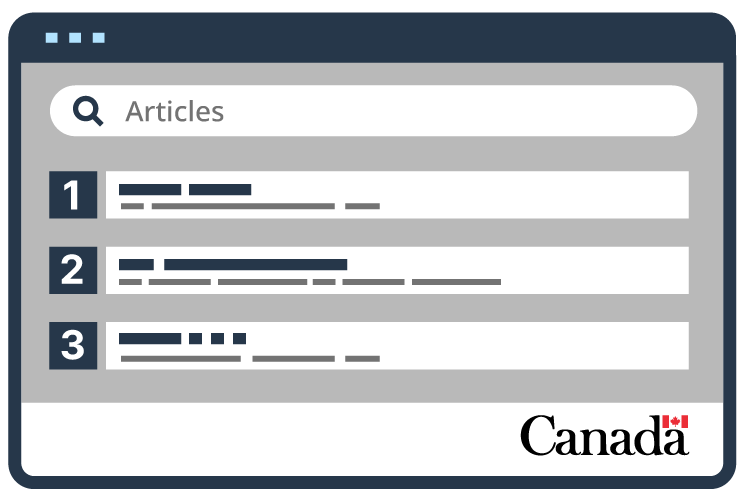 Une liste d’articles hébergés sur un site Web du gouvernement du Canada.