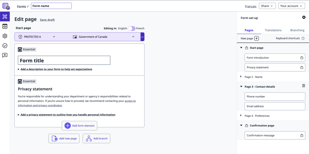 Setting up a form with conditional logic – GC Forms / Formulaires GC