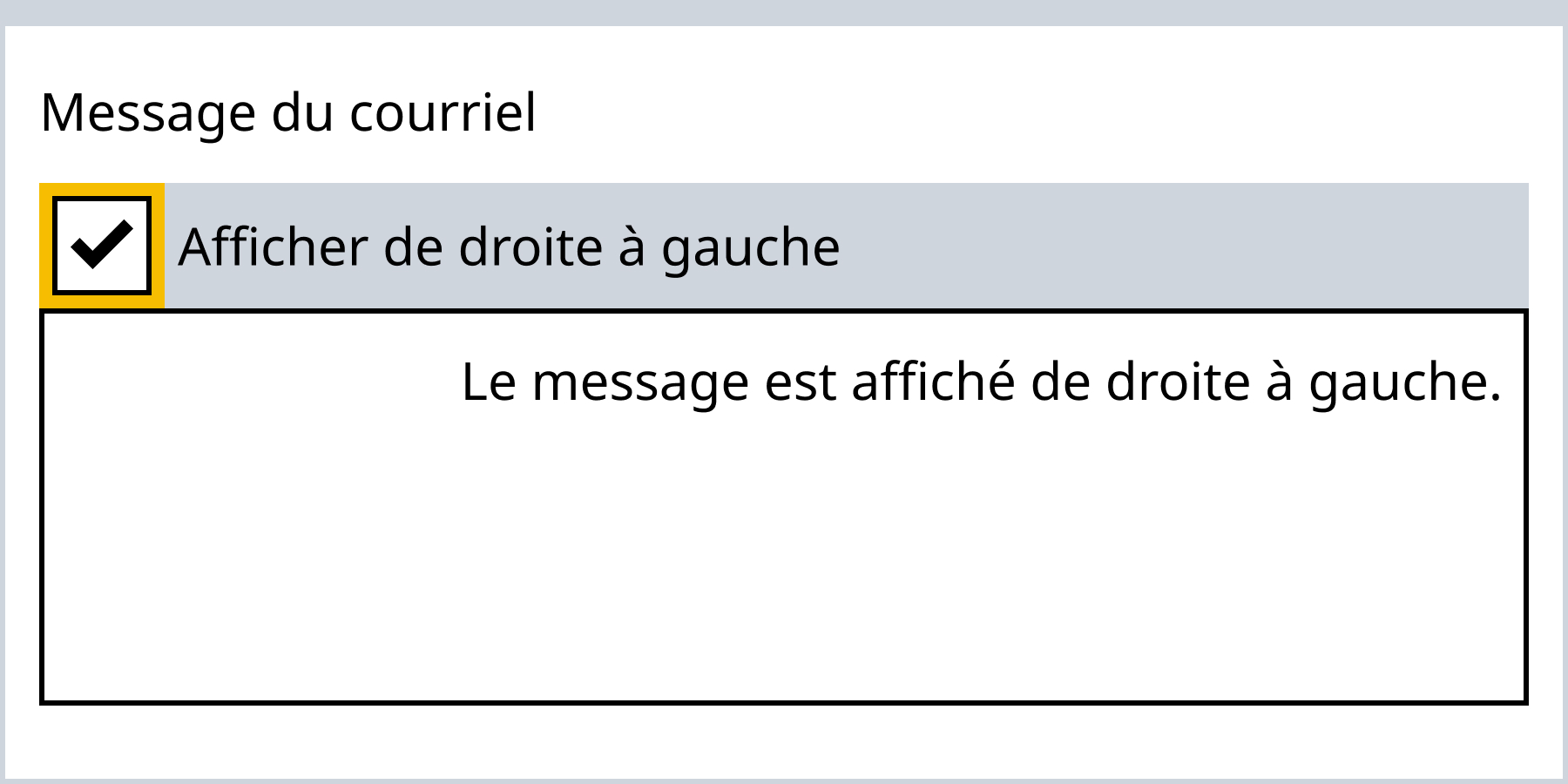 Exemple montrant la case à cocher pour afficher du texte de droite à gauche.