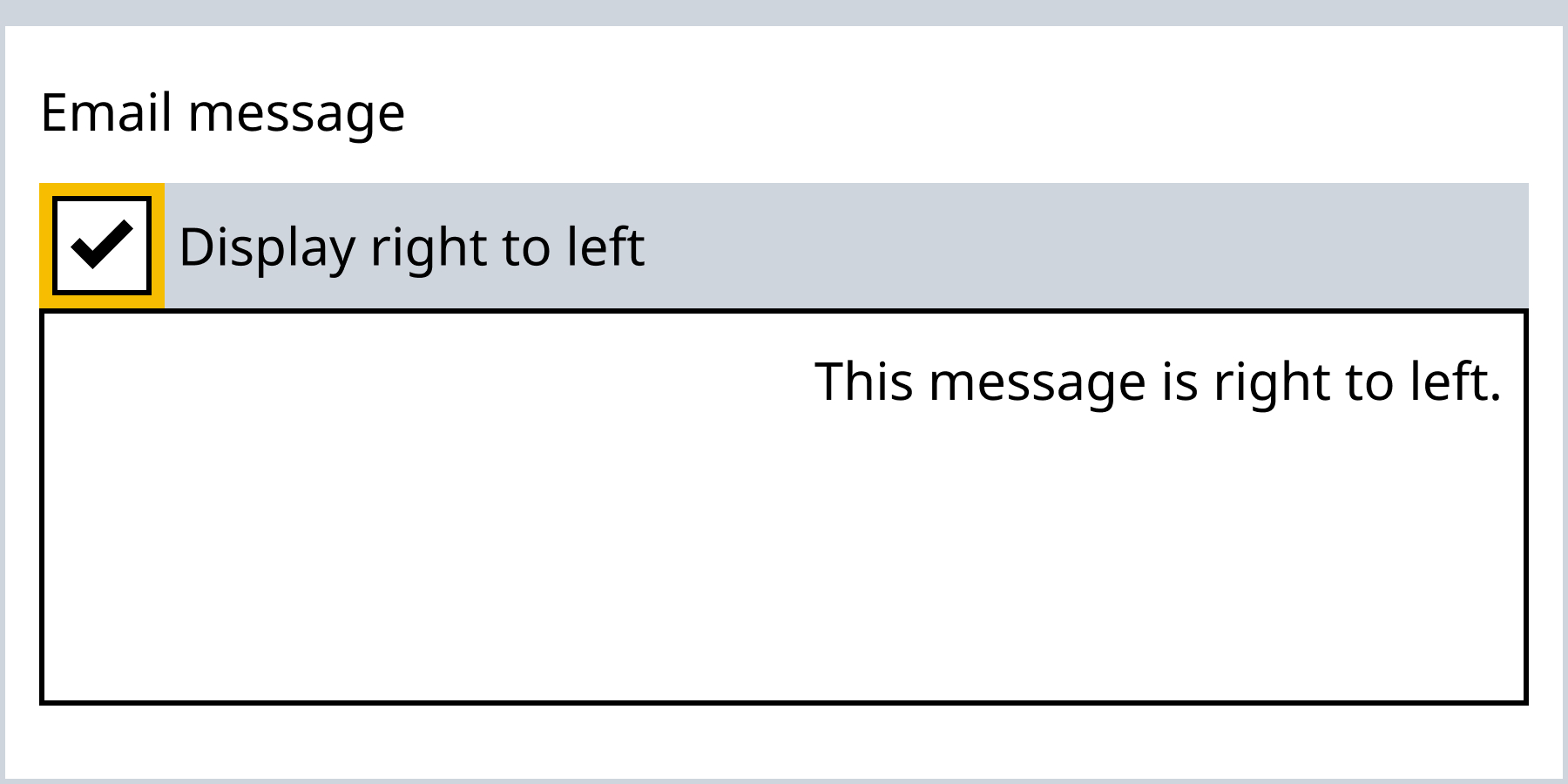 Example showing the checkbox to display right to left.