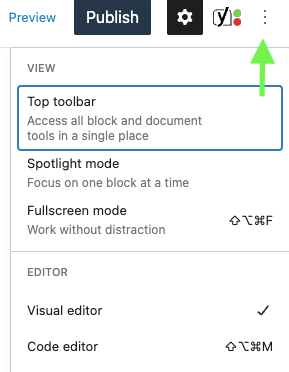 A screenshot of page settings, where you can select either “Visial editor” or “Code editor”.