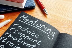 Image of a list of Mentoring task: advice, support, motivation, training.