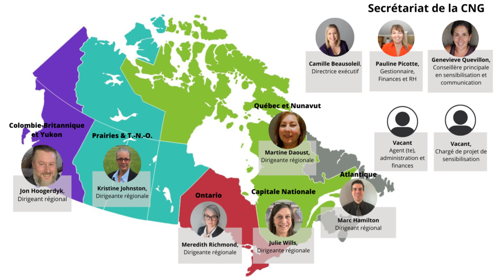 carte du Canada avec l'équipe du secretariat de la CNG