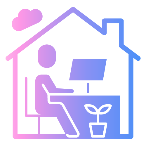 A graphic of an employee working at a computer in their house.