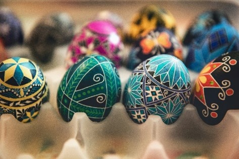 A box of painted eggs