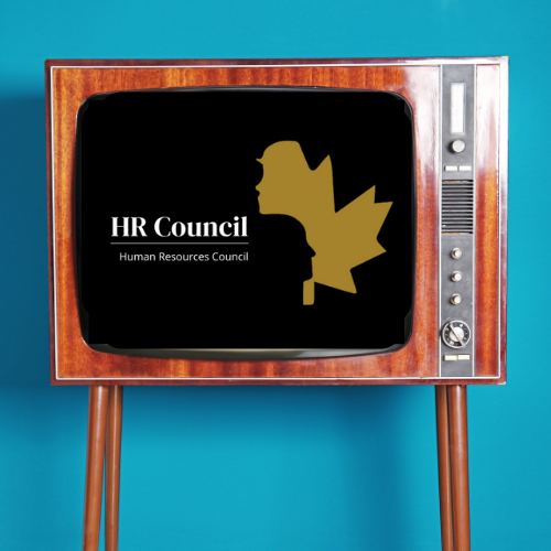 An image of a retro television with the HR Council logo on the screen against a blue background.