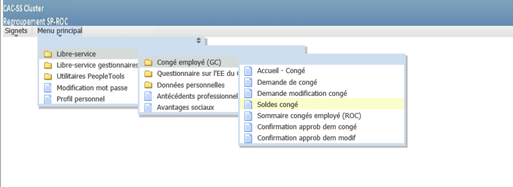 Capture d'écran de PeopleSoft soldes congé